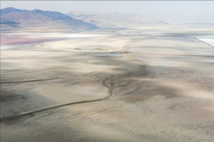 A bridge where the Bear River used to flow into Great Salt Lake.